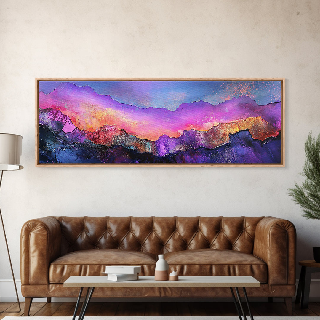 Abstract Mountains, Colorful Sunset Art, Modern Landscape, Vibrant Wall Art, Living Room Art, Canvas Print, Framed Canvas Print