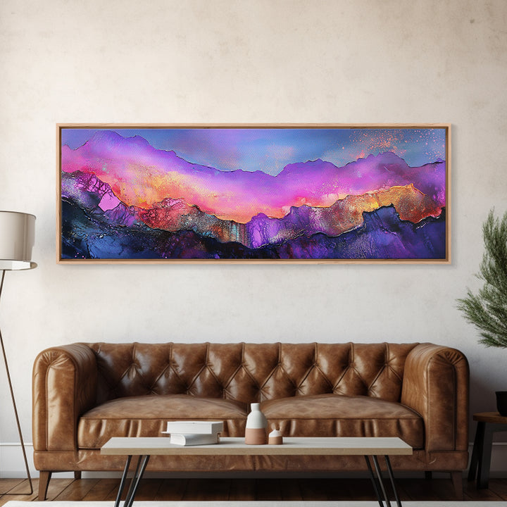 Abstract Mountains, Colorful Sunset Art, Modern Landscape, Vibrant Wall Art, Living Room Art, Canvas Print, Framed Canvas Print