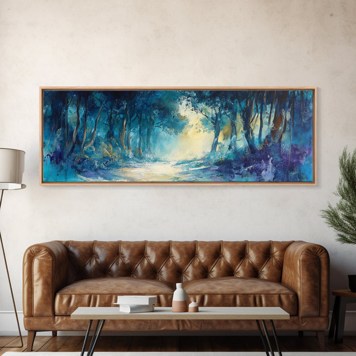 Mystical Forest, Blue Woodland Scene, Nature Art, Dark Forest Painting, Bedroom Wall Art, Canvas Print, Framed Canvas Print