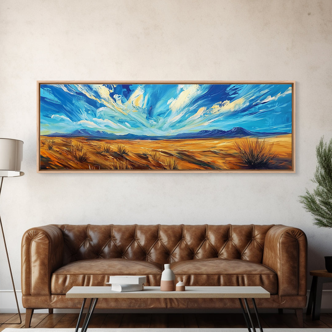 Desert Landscape, Sunset Over Mountains, Nature Painting, Home Decor, Living Room Art, Canvas Print, Framed Canvas Print