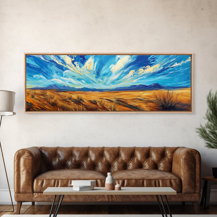 Desert Landscape, Sunset Over Mountains, Nature Painting, Home Decor, Living Room Art, Canvas Print, Framed Canvas Print