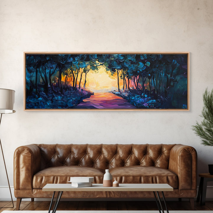 Enchanted Forest, Magical Nature Scene, Sunset Pathway Art, Mystical Landscape, Dreamy Wall Decor, Framed Canvas Print