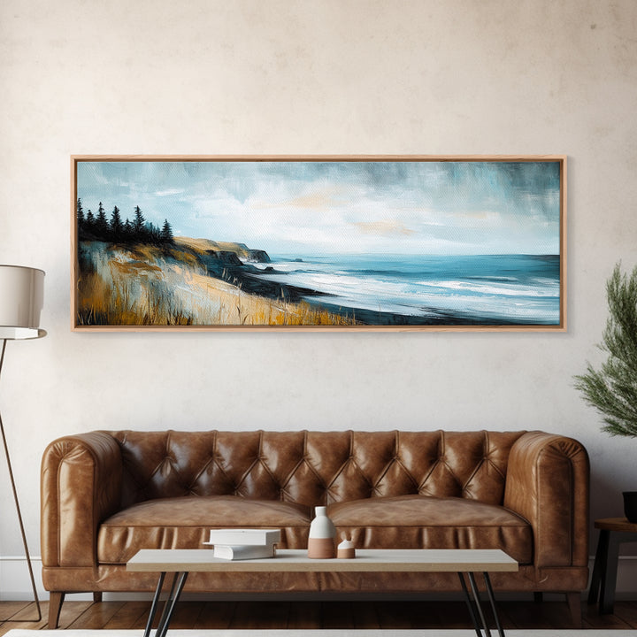 Coastal Cliff View Canvas Print Modern Landscape Painting, Minimalist Seascape Wall Art, Nature Theme Decor, Ocean View Artwork