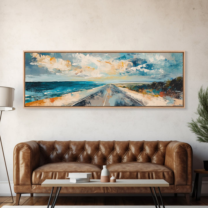 Coastal Highway Canvas Print, Ocean Road Painting, Scenic Landscape Wall Art, Travel Decor, Abstract Artwork, Office Wall Art