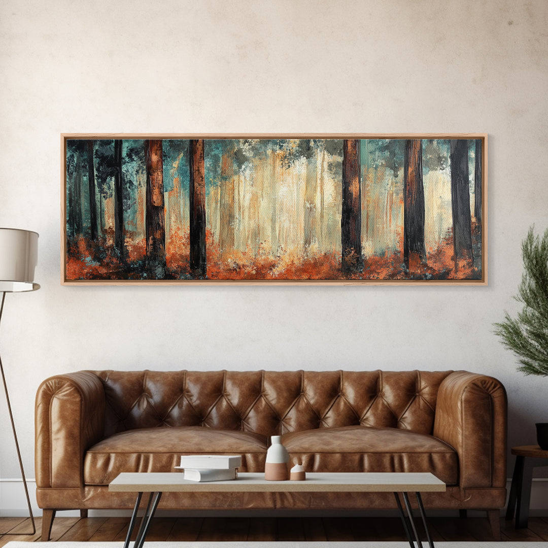 Autumn Forest Canvas Print, Rustic Fall Wall Art, Nature Landscape Painting, Cabin Decor, Earthy Tones, Cozy Living Room Art