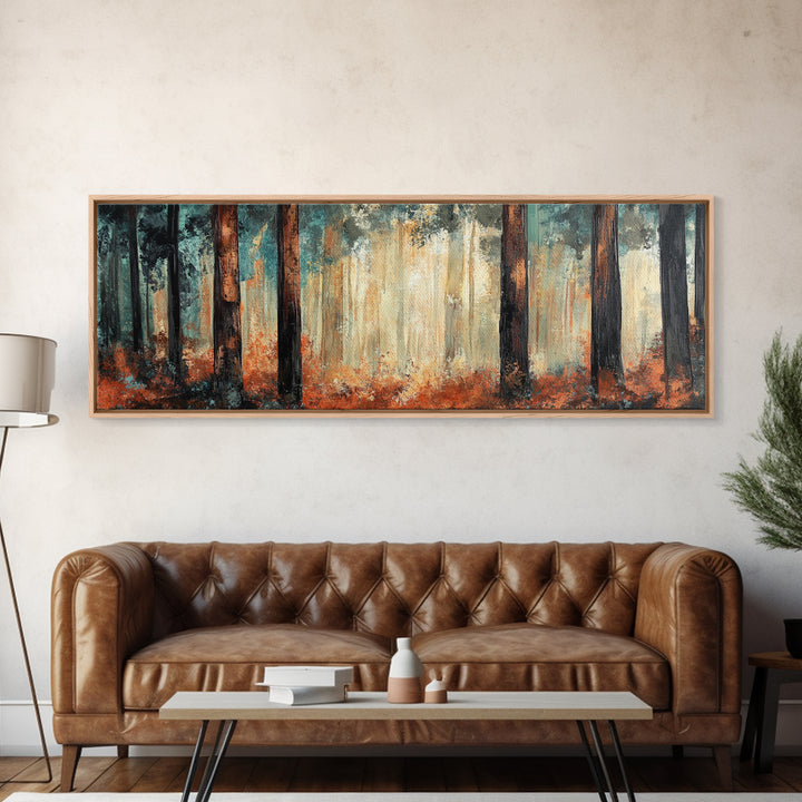 Autumn Forest Canvas Print, Rustic Fall Wall Art, Nature Landscape Painting, Cabin Decor, Earthy Tones, Cozy Living Room Art