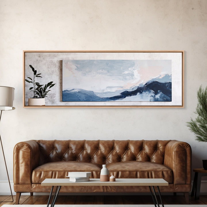 Blue Abstract Waves Canvas Print Minimalist Coastal Wall Art, Serene Seascape Painting, Modern Office or Living Room Decor, Gift Idea