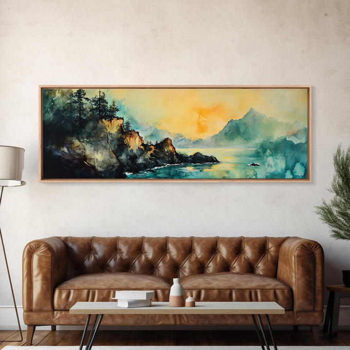 Coastal Cliff Sunset Canvas Print Atmospheric Nature Wall Art, Golden Hour Landscape, Relaxing Bedroom or Living Room Decor, Gift Idea