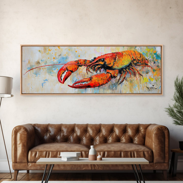 Bold Lobster Painting Canvas Print Vibrant Coastal Kitchen Wall Art, Seafood Restaurant Decor, Nautical Dining Room or Bar Artwork