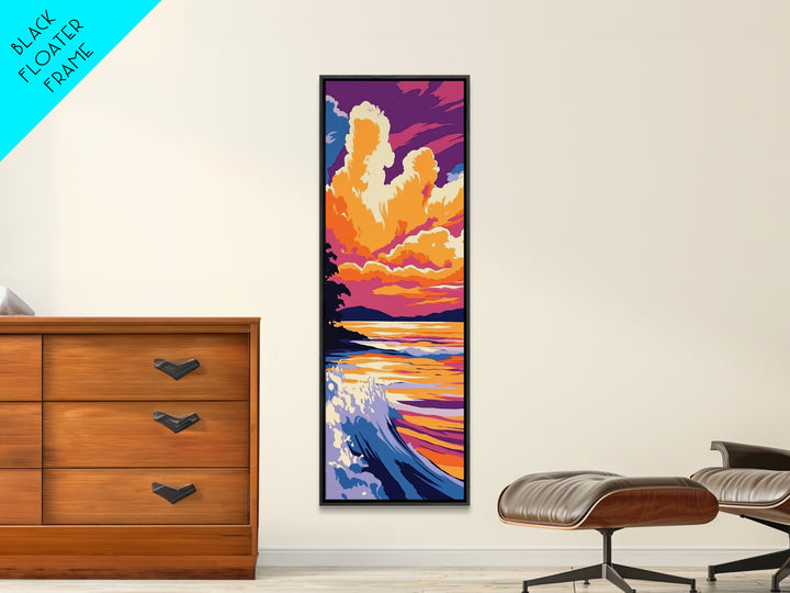 Ocean Sunset Wave, Beach Landscape, Vibrant Seascape, Framed Canvas Print, Coastal Wall Art, Nautical Decor, Summer Home Accent