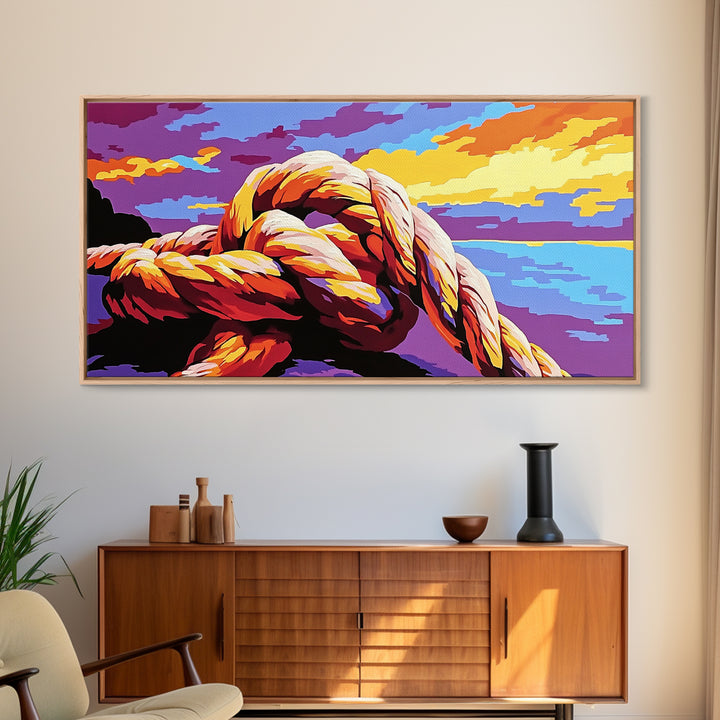Nautical Knot, Ocean View, Coastal Decor, Framed Canvas Print, Sunset Seascape, Beach House Art, Sailing Gift, Maritime Theme