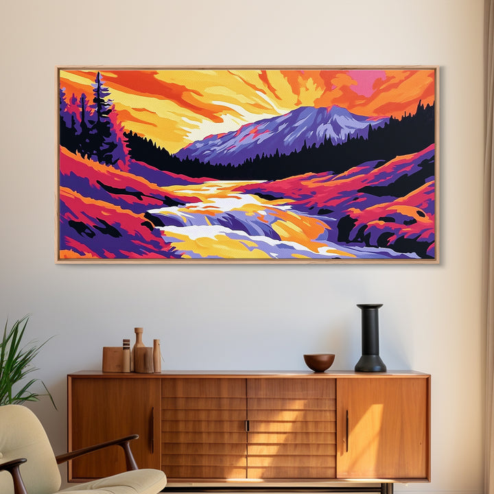 Ocean Cave, Sunset Glow, Coastal Escape, Nature Wall Art, Tropical Home Decor, Framed Canvas Print, Serene Seascape Painting