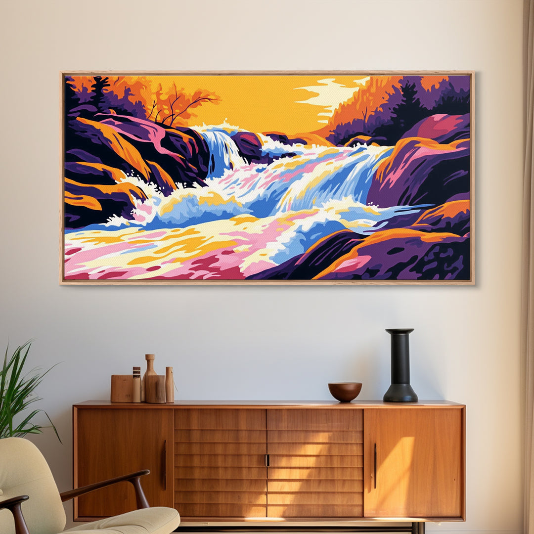 Mountain Wildflowers, Colorful Nature Scene, Sunset Glow, Vibrant Art, Scenic Landscape, Framed Canvas Print, Living Room Wall Art