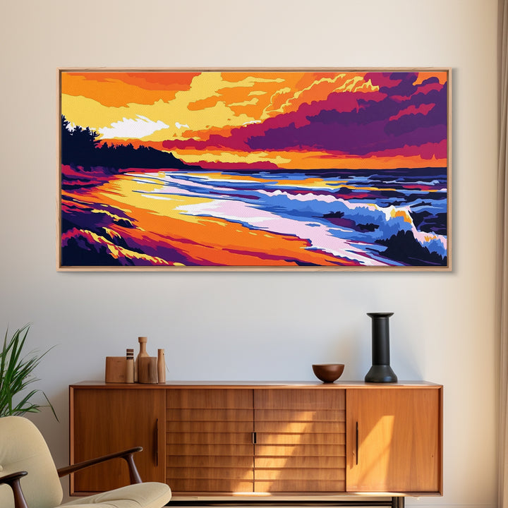 Ocean Sunset, Coastal Waves, Beach Wall Art, Canvas Print, Vibrant Seascape, Nautical Home Decor, Summer Art, Tropical Landscape