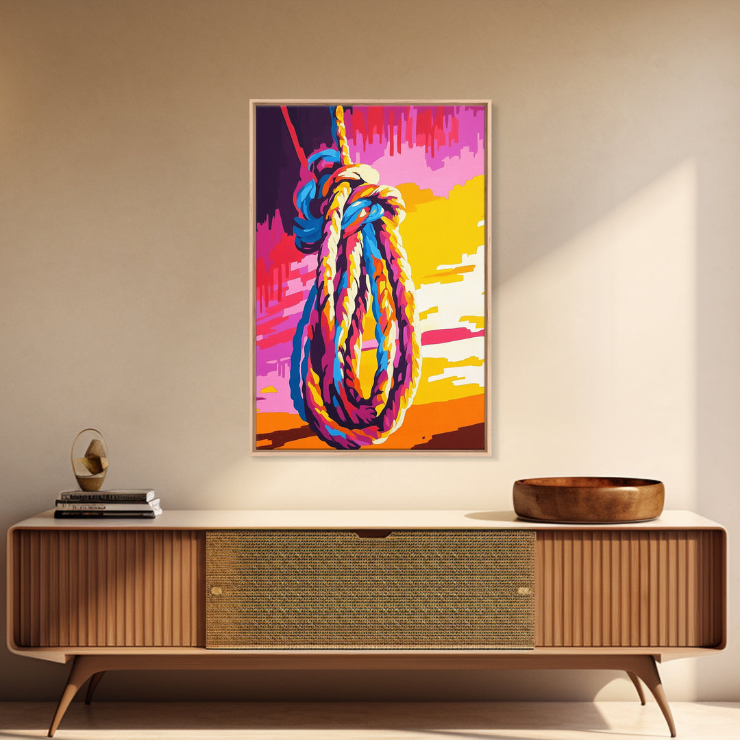 Nautical Rope, Maritime Wall Art, Coastal Home Decor, Vibrant Ocean Print, Framed Canvas Print, Beach House Aesthetic, Rustic Seaside Art