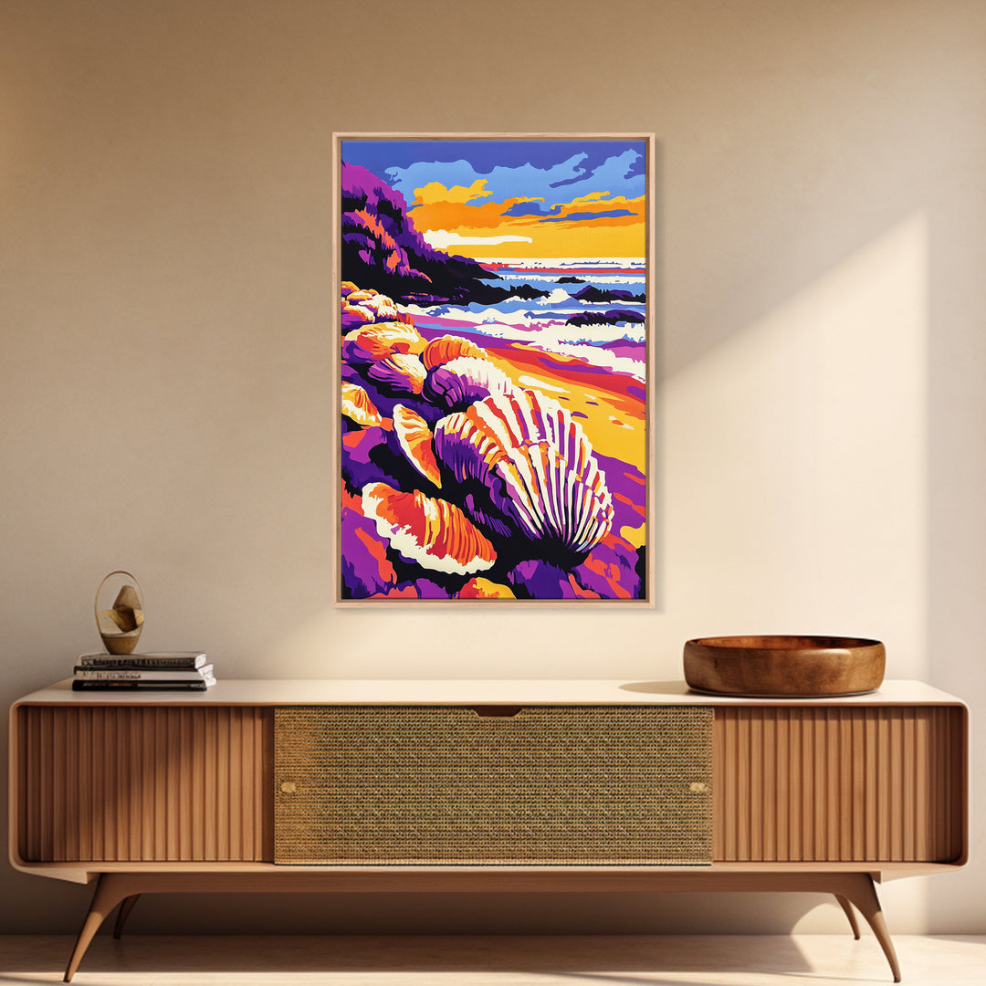 Ocean Shore, Shells, Beach, Waves, Canvas Print, Coastal Wall Art, Nautical Decor, Seaside Living, Bathroom Artwork, Summer Vibes