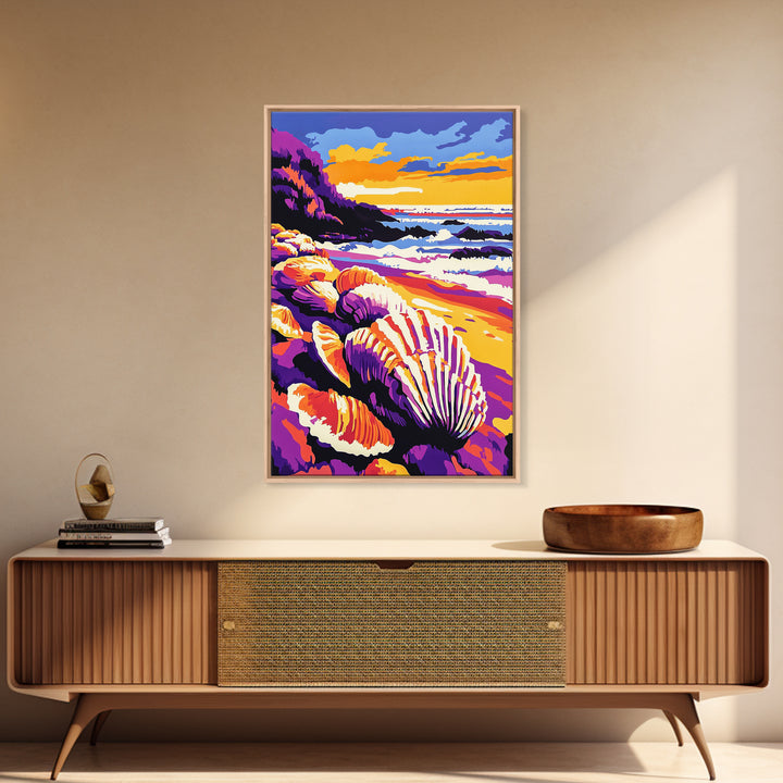 Ocean Shore, Shells, Beach, Waves, Canvas Print, Coastal Wall Art, Nautical Decor, Seaside Living, Bathroom Artwork, Summer Vibes