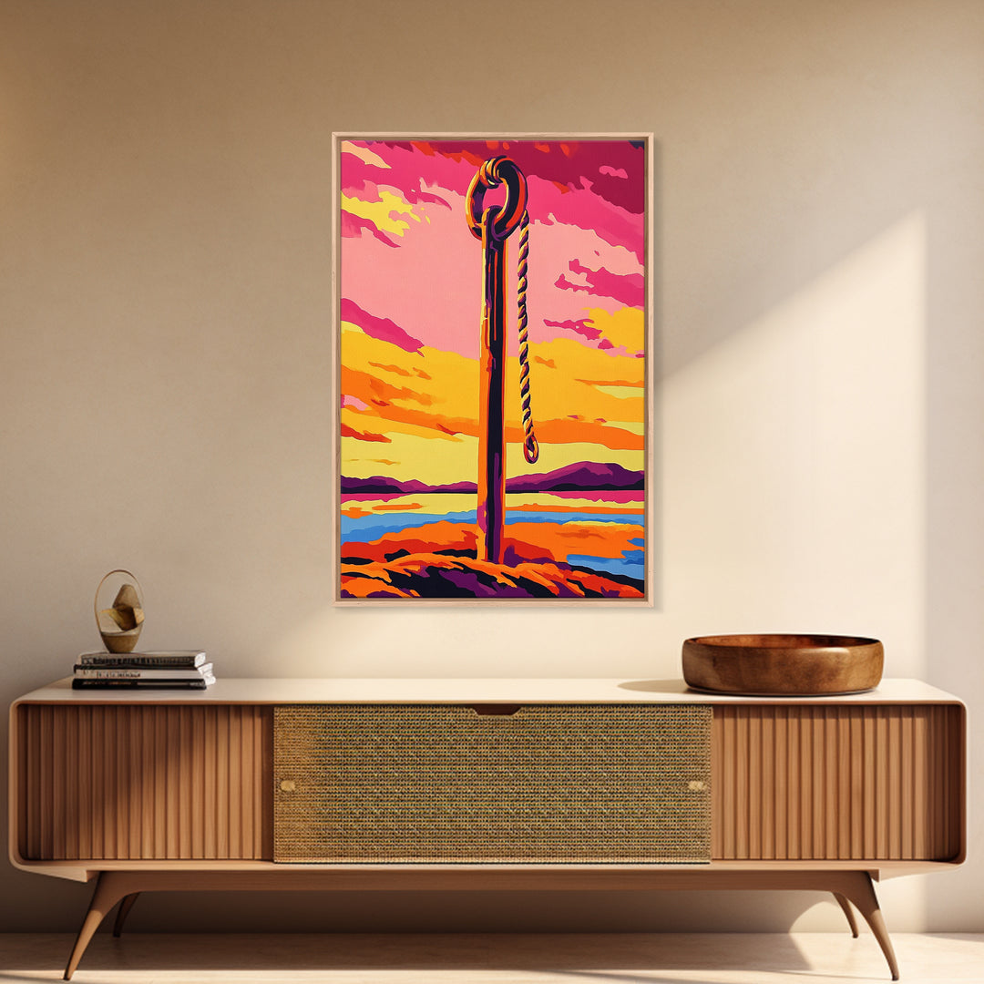 Nautical Rope, Coastal Decor, Beach House Art, Sunset Painting, Canvas Print, Living Room Wall Art, Boho Home Decor, Vibrant Landscape