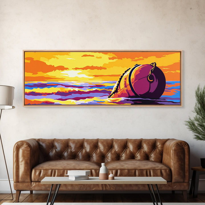 Ocean Sunset, Floating Buoy, Canvas Print, Nautical Art, Coastal Home Decor, Beach House Wall Art, Vibrant Seascape, Living Room Decor