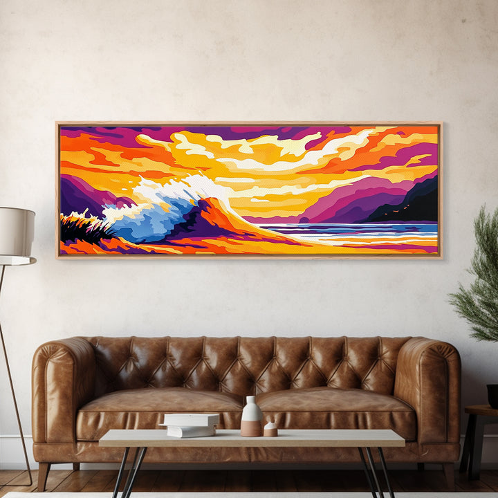 Ocean Wave, Sunset Beach, Vibrant Coastal Art, Canvas Print, Tropical Seascape Painting, Nautical Living Room Art, Surfing Wall Decor