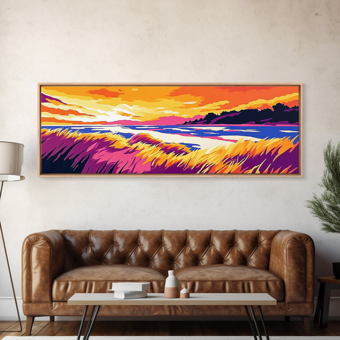 Coastal Grasses, Ocean Sunset, Canvas Print, Beach Art, Serene Landscape, Nautical Home Decor, Relaxing Wall Art, Living Room Decor