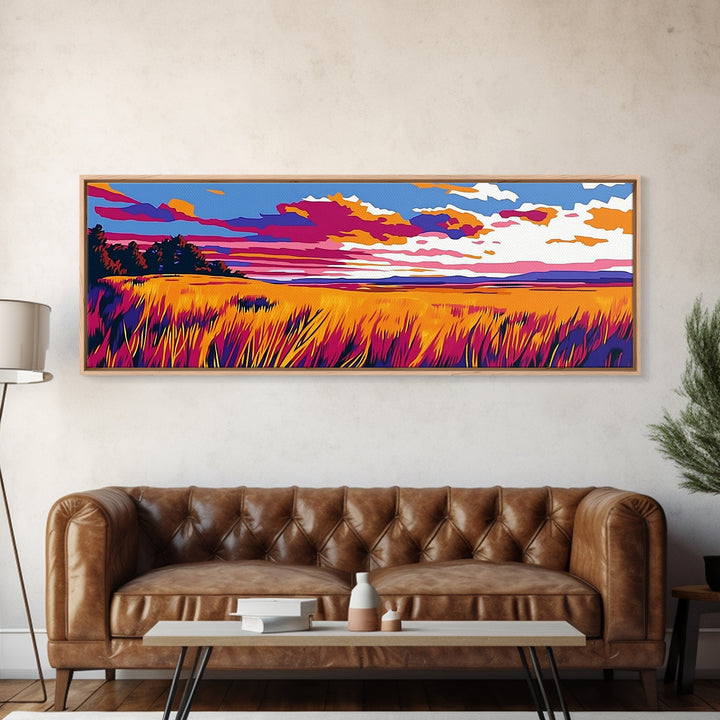 Autumn Fields, Sunset Landscape, Framed Canvas Print, Fall Wall Art, Vibrant Wall Decor, Rustic Home Decor, Large Canvas, Boho Art