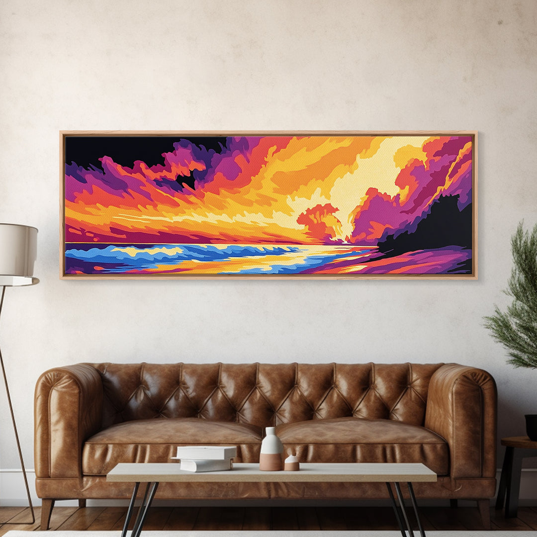 Ocean Sunset, Fiery Sky, Seascape Waves, Canvas Print, Beach House Wall Art, Coastal Home Decor, Vibrant Water Art, Summer Vibes