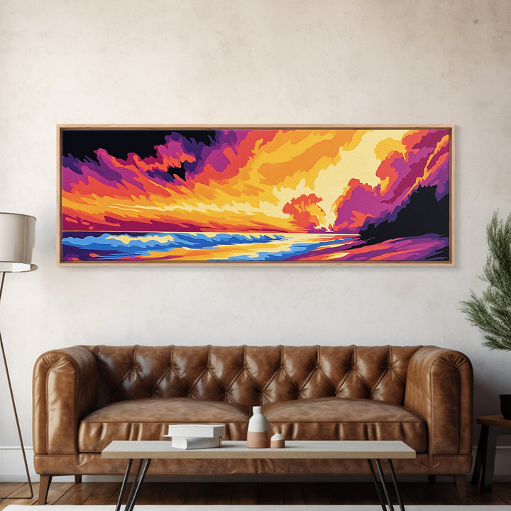 Ocean Sunset, Fiery Sky, Seascape Waves, Canvas Print, Beach House Wall Art, Coastal Home Decor, Vibrant Water Art, Summer Vibes