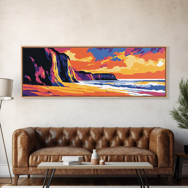 Ocean Sunset, Coastal Serenity, Beach House Art, Seascape Painting, Nature Wall Decor, Framed Canvas Print, Living Room Wall Art