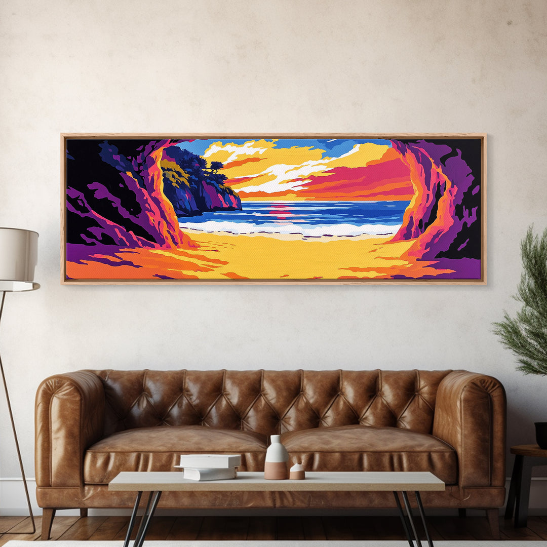 Ocean Cave, Hidden Beach, Coastal Retreat Art, Tropical Escape Print, Beach House Wall Decor, Framed Canvas Print, Vacation Home Art