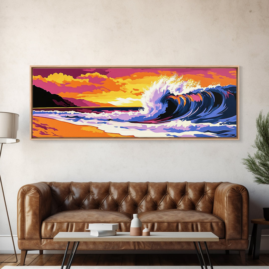 Ocean Wave Painting, Beach Sunset Art, Surf Art, Coastal Wall Decor, Modern Seascape, Tropical Vibes, Beach House Art, Canvas Print