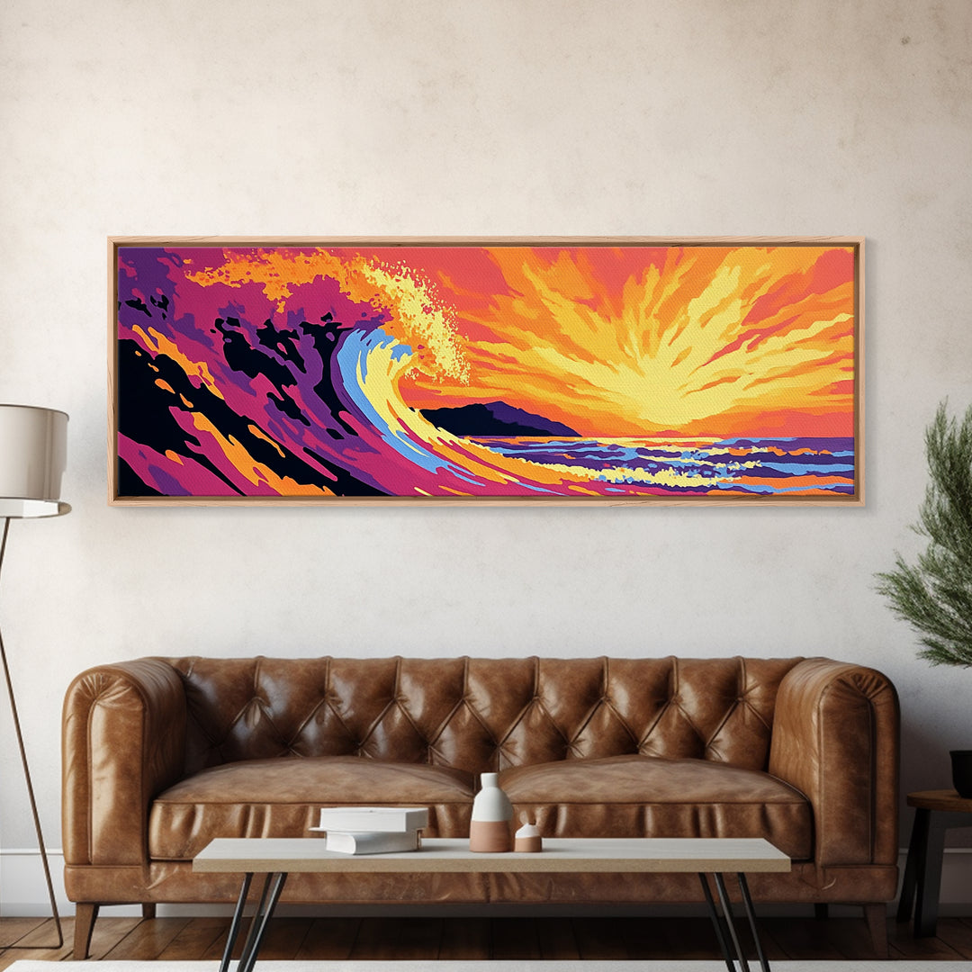 Ocean Wave, Sunset Seascape, Bold Coastal, Canvas Print, Beach Wall Art, Vibrant Surf Art, Tropical Home Decor, Water Movement