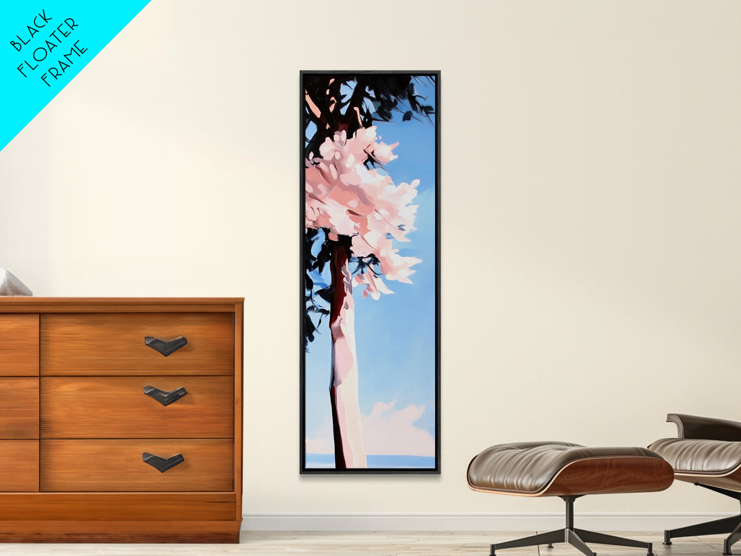Cherry Blossom Tree, Spring Nature Art, Pink Floral Landscape, Modern Minimalist, Home Office Art, Framed Canvas Print
