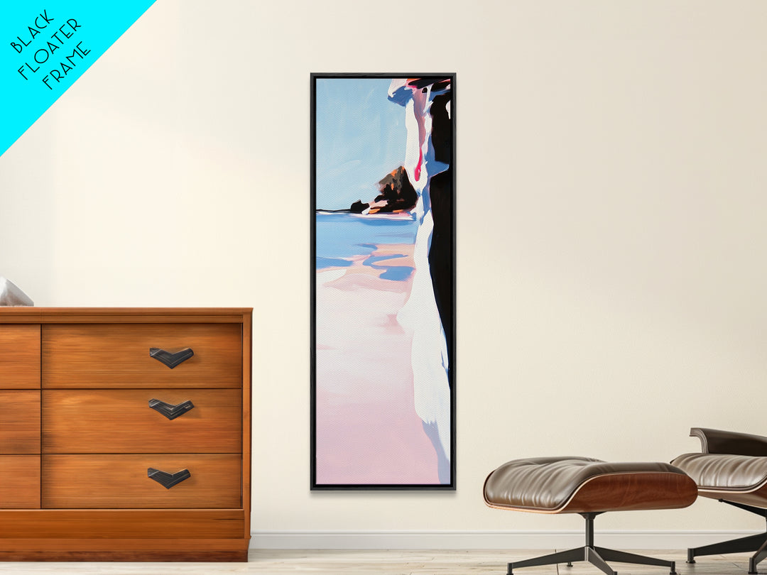 Cliffside Beach, Ocean View, Tranquil Seascape, Modern Coastal Decor, Nature-Inspired Art, Sunset Glow, Framed Canvas Print