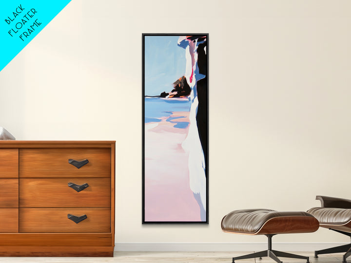 Cliffside Beach, Ocean View, Tranquil Seascape, Modern Coastal Decor, Nature-Inspired Art, Sunset Glow, Framed Canvas Print