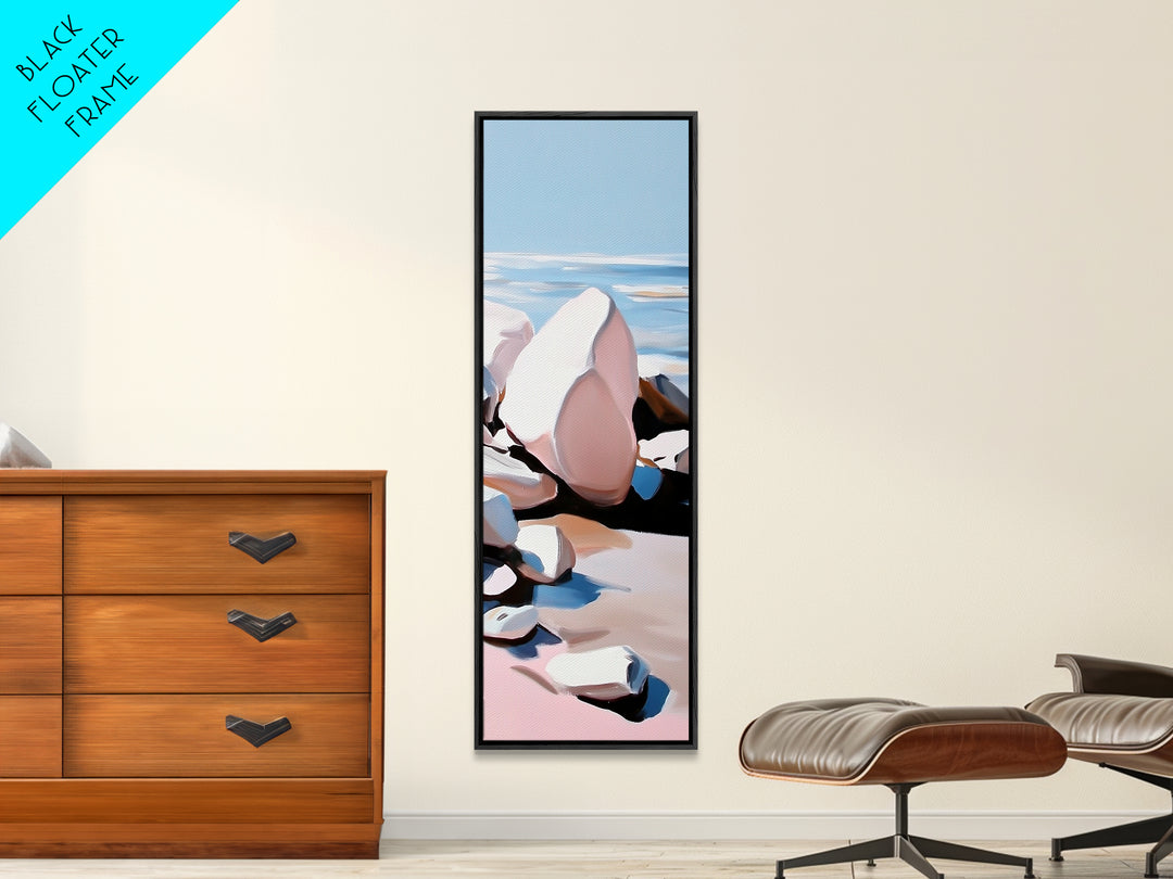Coastal Rocks, Ocean Wall Art, Minimalist Seascape, Blue and White Decor, Beach House Aesthetic, Modern Landscape, Canvas Print