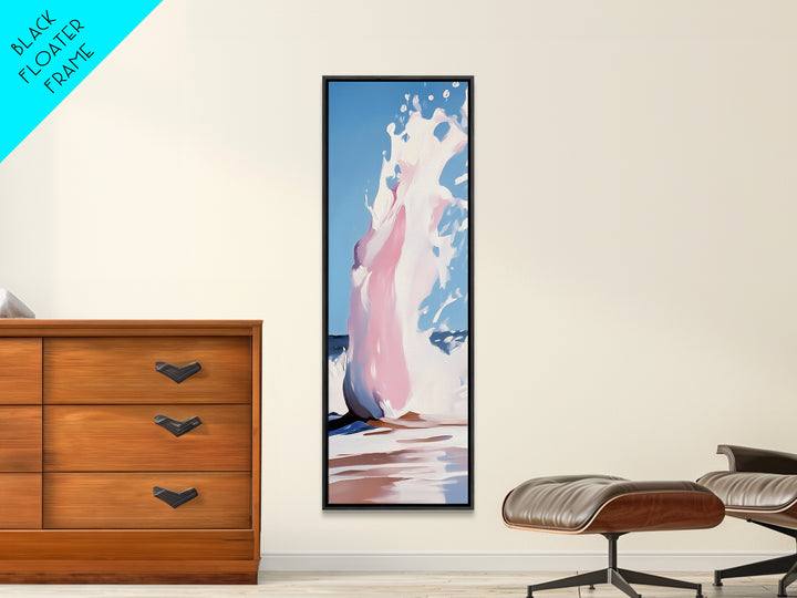 Ocean Wave Splash, Coastal Decor, Pink Beach Art, Framed Canvas Print, Modern Seascape, Minimalist Art, Bathroom Wall Art