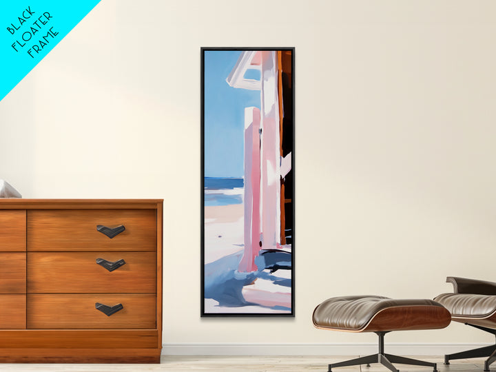 Beach Hut, Coastal Art, Ocean Wall Art, Seaside Retreat, Nautical Painting, Minimalist Beach Decor, Framed Canvas Print