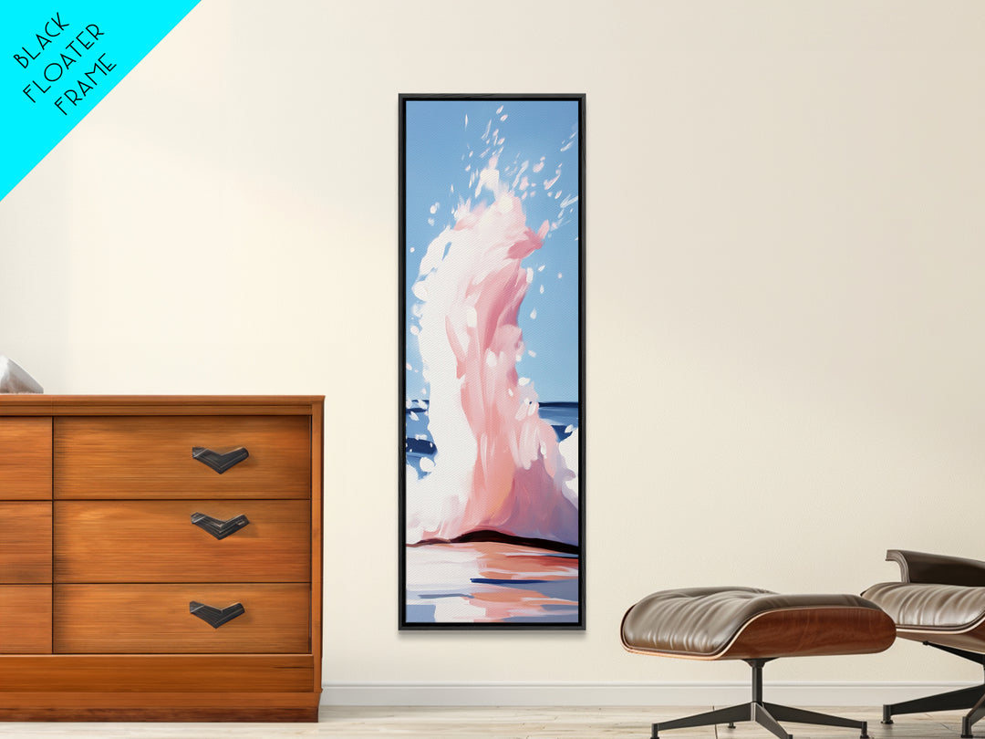 Ocean Splash, Coastal Abstract, Surreal Wave, Framed Canvas Print, Minimalist Seascape, Living Room Wall Art, Dreamy Blue and Pink