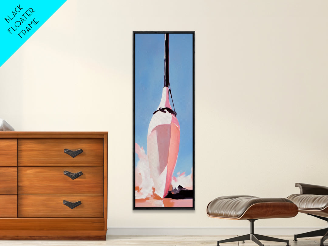 Nautical Buoy, Maritime Decor, Ocean Painting, Framed Canvas Print, Coastal Wall Art, Minimalist Art, Blue and Pink, Gift, Office