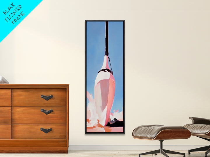 Nautical Buoy, Maritime Decor, Ocean Painting, Framed Canvas Print, Coastal Wall Art, Minimalist Art, Blue and Pink, Gift, Office
