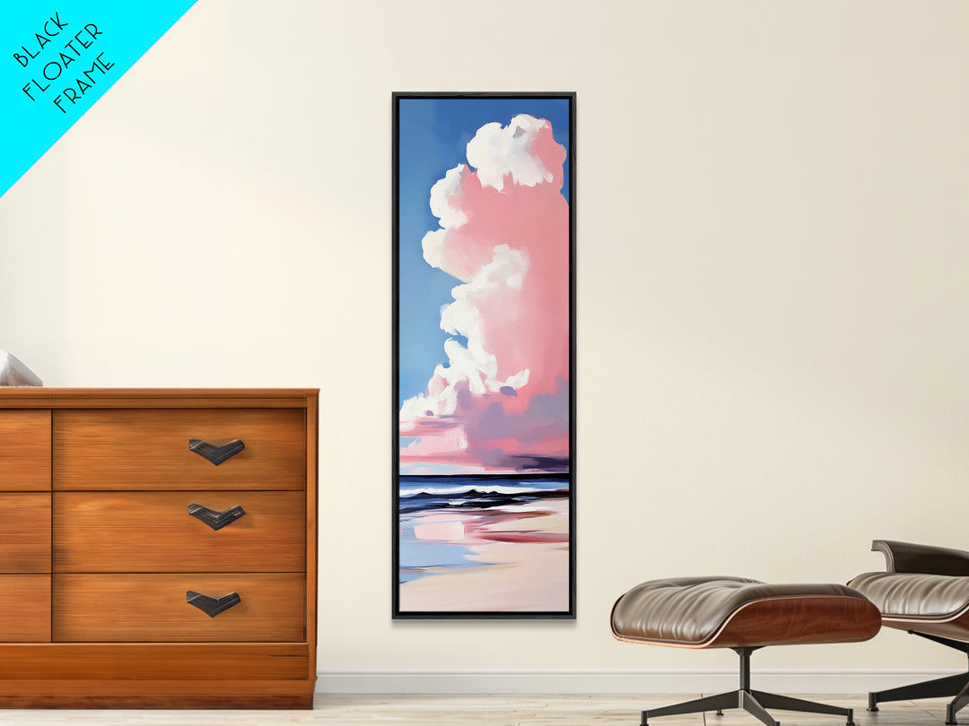 Pink Clouds, Coastal Sky, Beach Serenity, Canvas Print, Pastel Wall Art, Minimalist Painting, Bedroom Decor, Dreamy Art, Gift