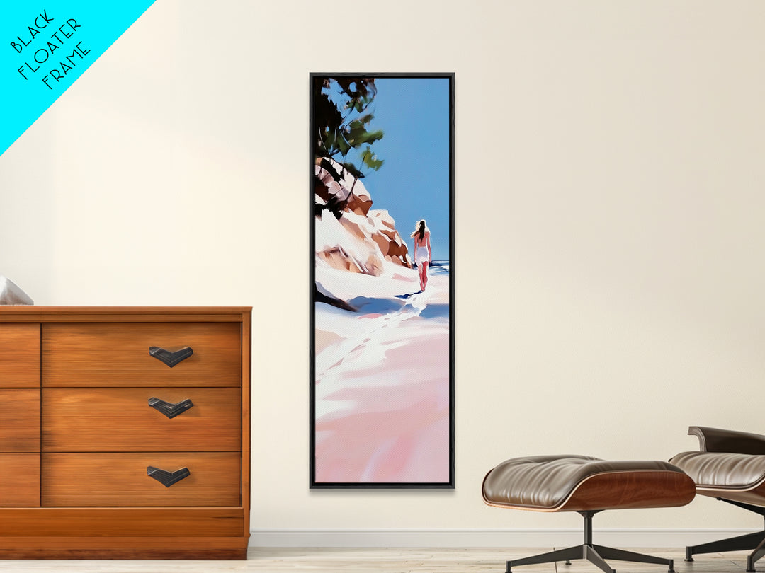 Beach Walk, Ocean Escape, Summer Serenity, Coastal Home Decor, Minimalist Seaside Painting, Modern Aesthetic, Framed Canvas Print