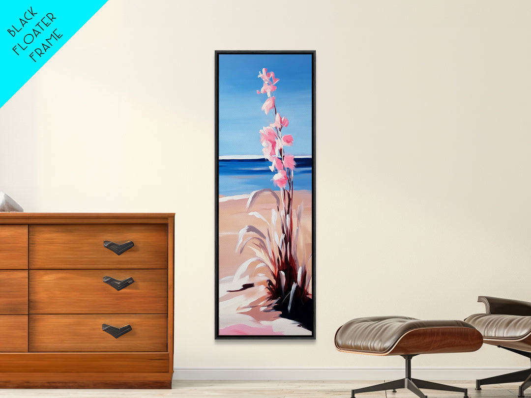 Beach Flowers, Ocean View, Coastal Art, Framed Canvas Print, Boho Seascape, Serene Landscape, Minimalist Beach Decor, Living Room Art