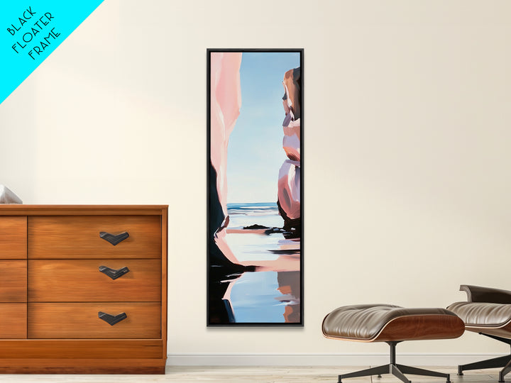 Coastal Rock, Ocean Reflections, Framed Canvas Print, Seaside Cliff Art, Beach House Decor, Minimalist Seascape, Relaxing Wall Art