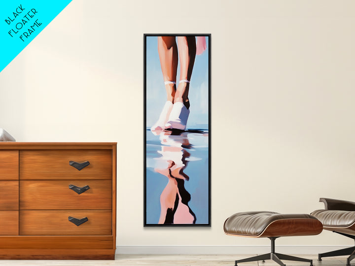 Ballet Feet, Water Reflection, Framed Canvas Print, Elegant Dance Art, Feminine Bedroom Decor, Pastel Aesthetic, Minimalist Wall Art