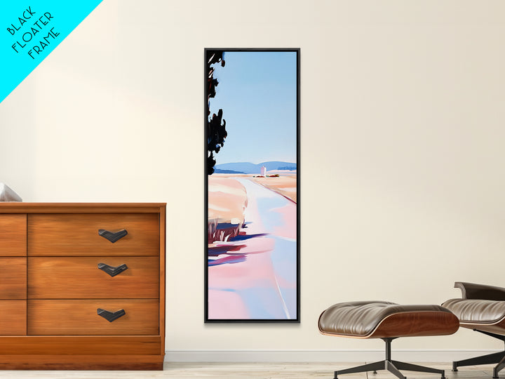 Country Road, Pastel Landscape Art, Rustic Farmhouse Wall Decor, Minimalist Painting, Serene Nature Scene, Living Room Framed Canvas Print