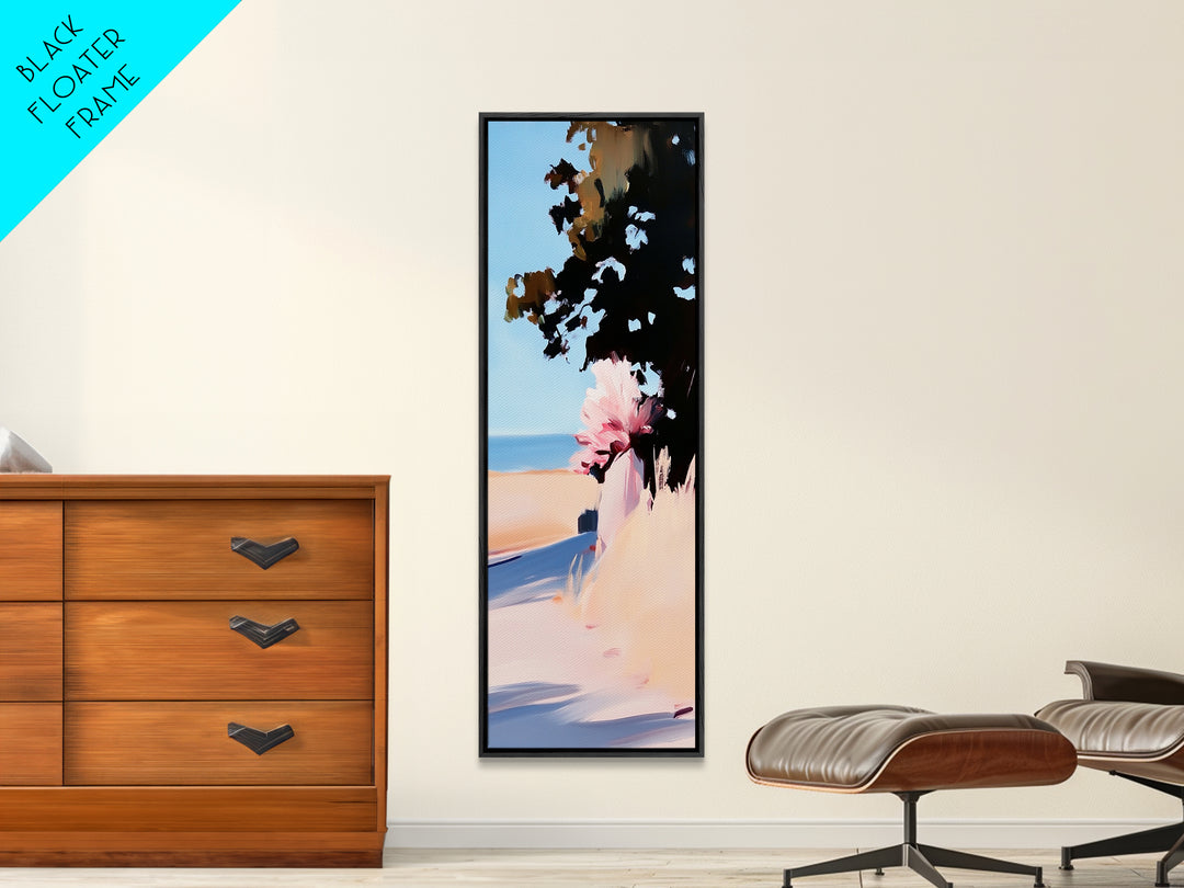 Coastal Serenity, Sunlit Landscape Art, Beachside Tranquility, Nature Inspired, Peaceful Horizon, Warm Aesthetic, Living Room Canvas Print