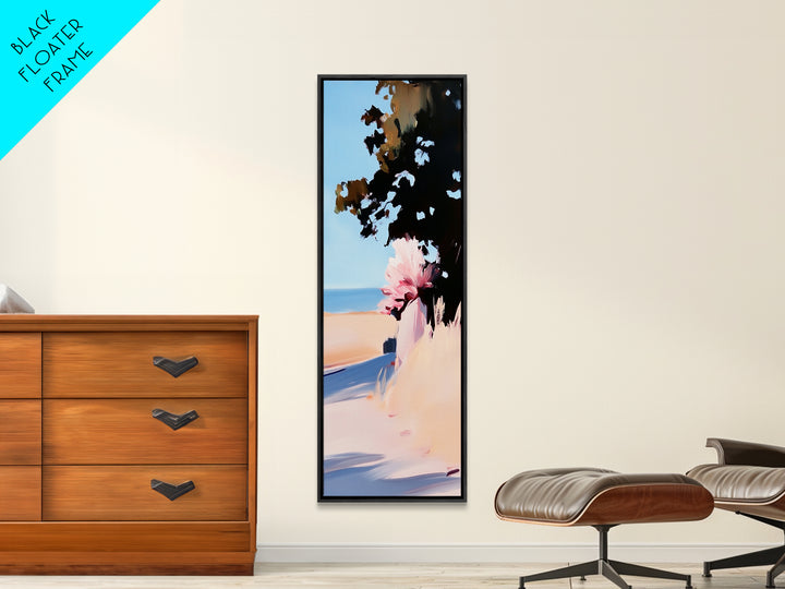 Coastal Serenity, Sunlit Landscape Art, Beachside Tranquility, Nature Inspired, Peaceful Horizon, Warm Aesthetic, Living Room Canvas Print