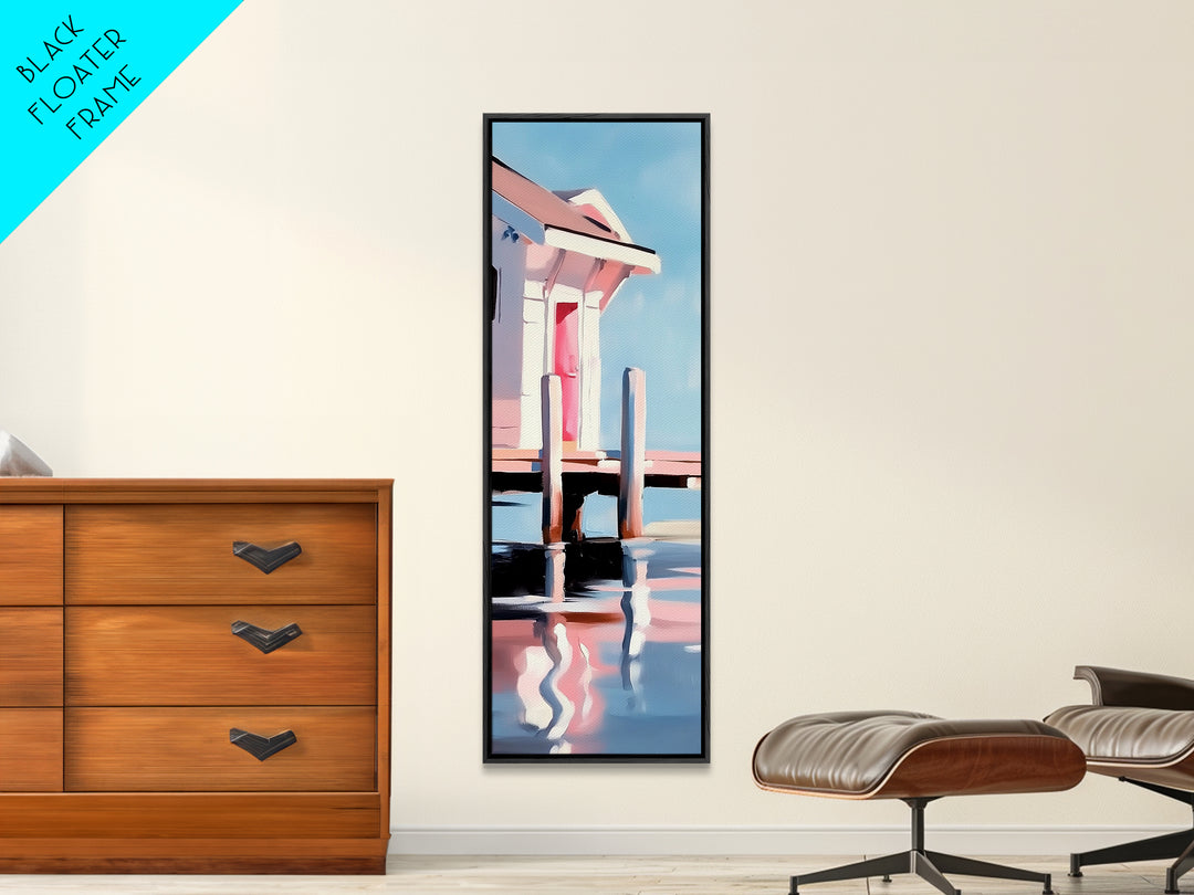 Dock House, Coastal Wall Art, Beach House Decor, Nautical Artwork, Ocean Reflection, Seaside Art, Living Room Art, Canvas Print
